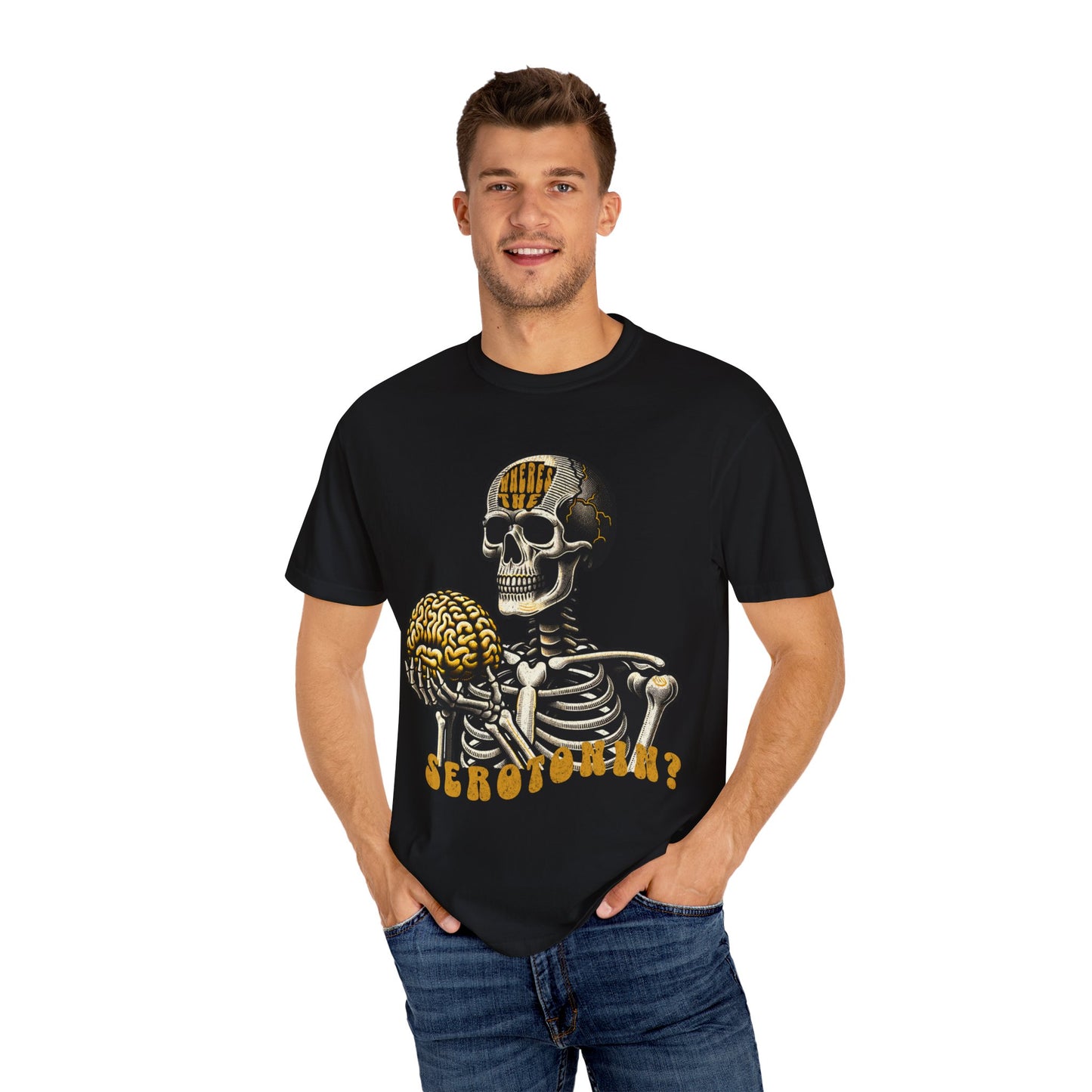 Skeleton Brain Graphic T-Shirt - "where's the serotonin?"