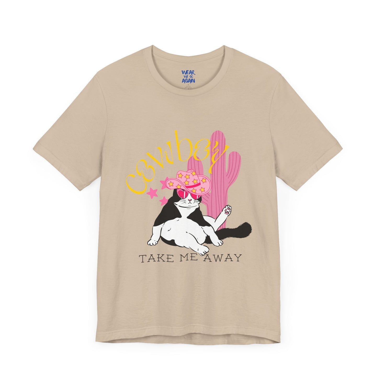 Cowgirl Cat Short Sleeve Tee - Take Me Away Graphic T-Shirt for Cat Lovers