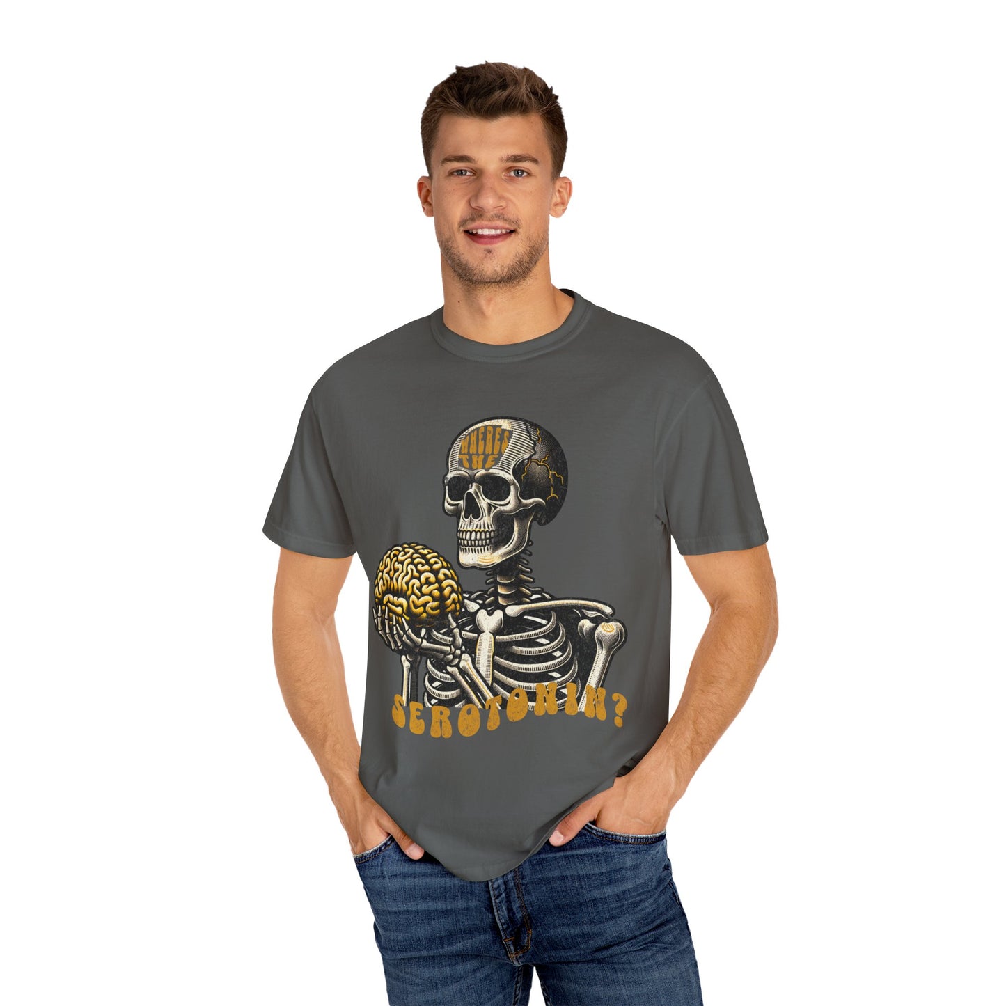 Skeleton Brain Graphic T-Shirt - "where's the serotonin?"