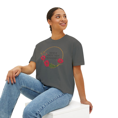 Home Is Where Them Fuckers Ain't Women's Boxy Tee - Relaxed Fit Floral Graphic Tee