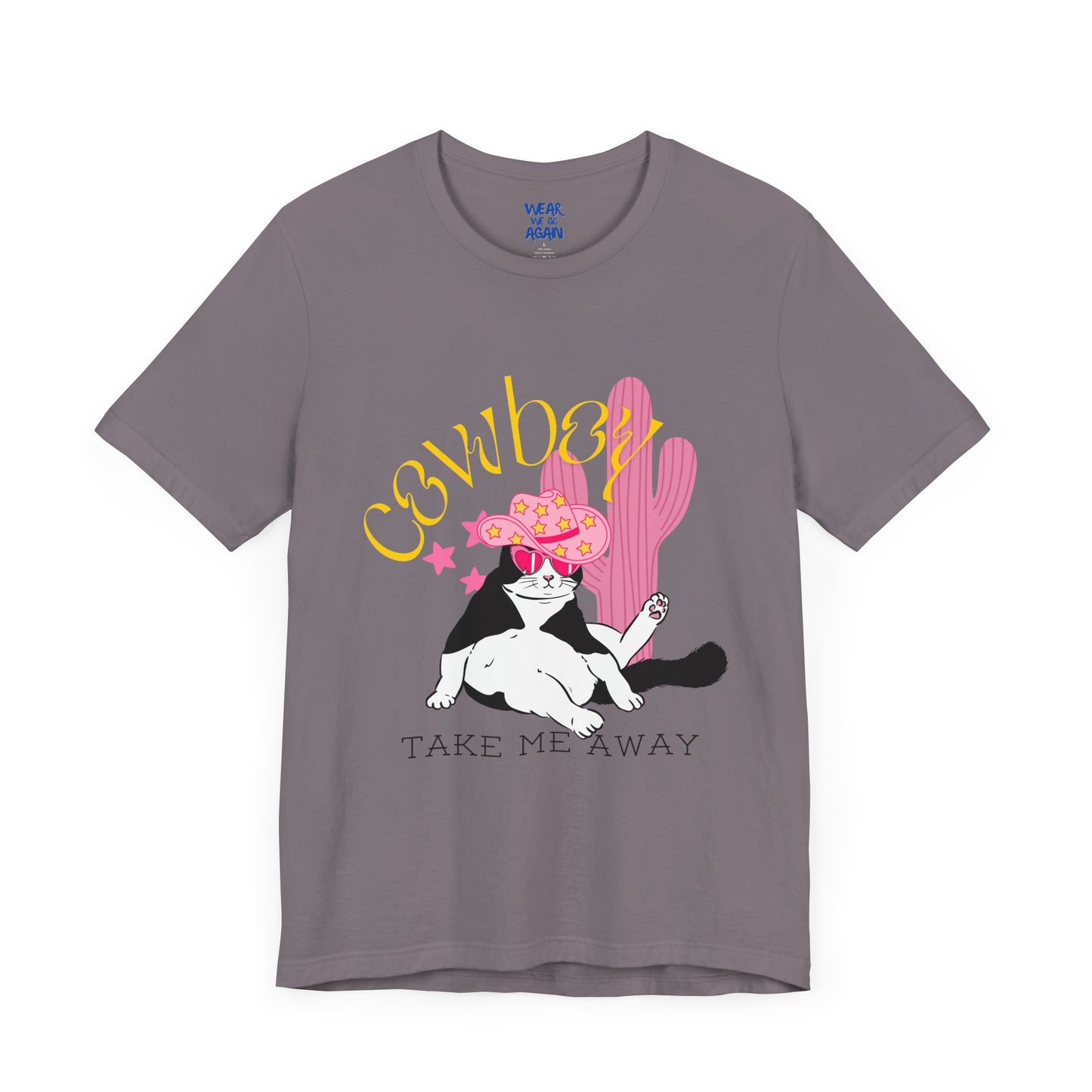 Cowgirl Cat Short Sleeve Tee - Take Me Away Graphic T-Shirt for Cat Lovers