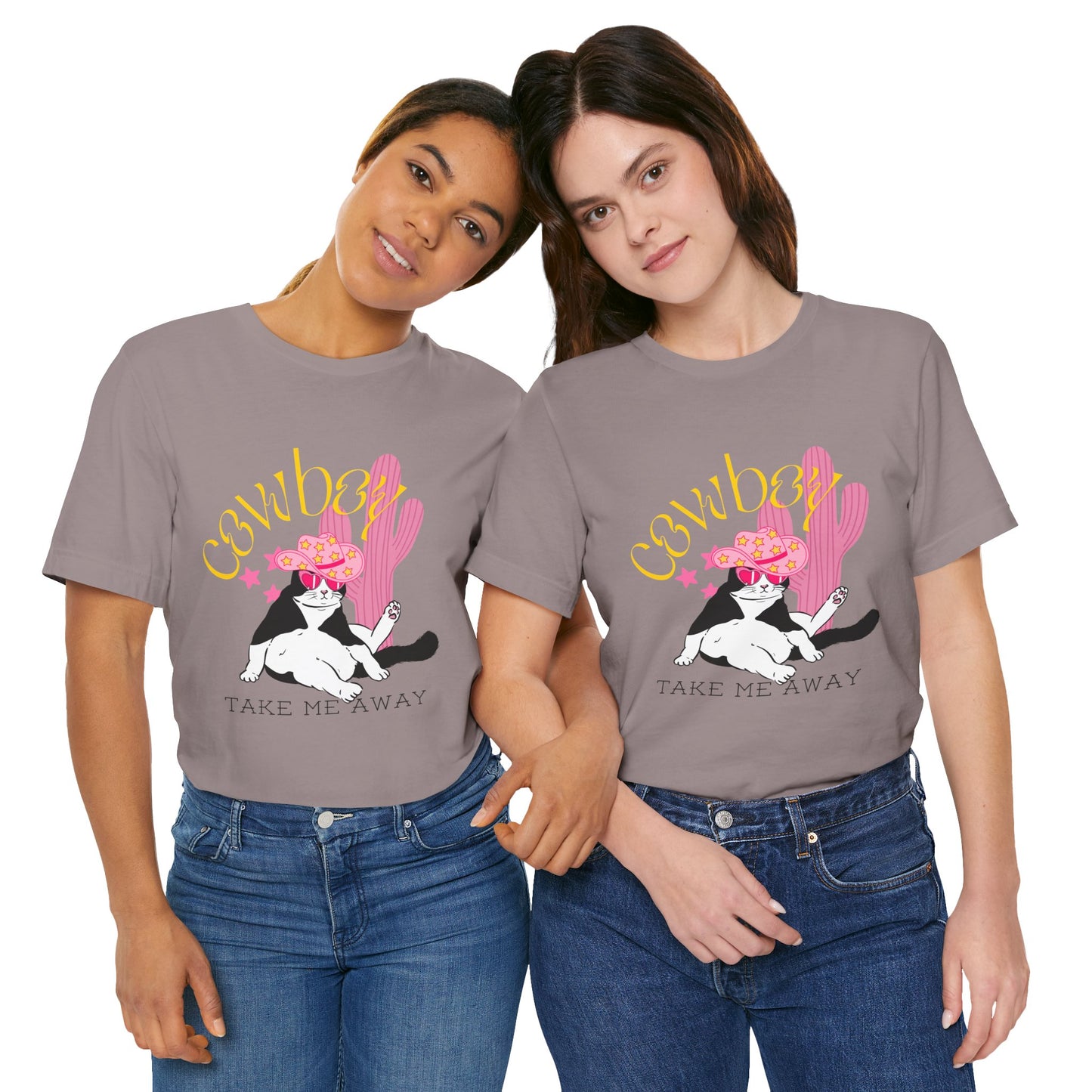 Cowgirl Cat Short Sleeve Tee - Take Me Away Graphic T-Shirt for Cat Lovers