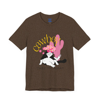 Cowgirl Cat Short Sleeve Tee - Take Me Away Graphic T-Shirt for Cat Lovers