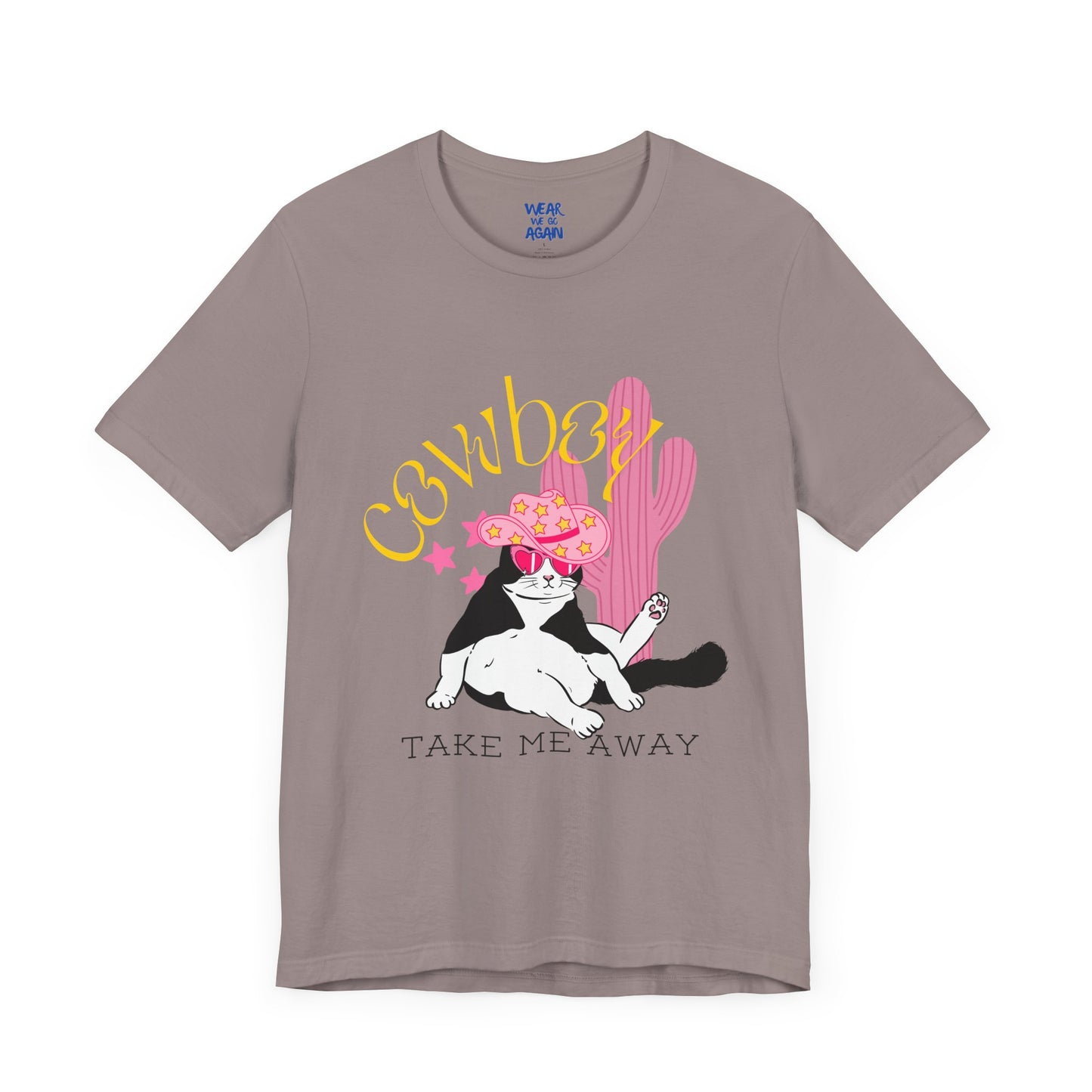 Cowgirl Cat Short Sleeve Tee - Take Me Away Graphic T-Shirt for Cat Lovers